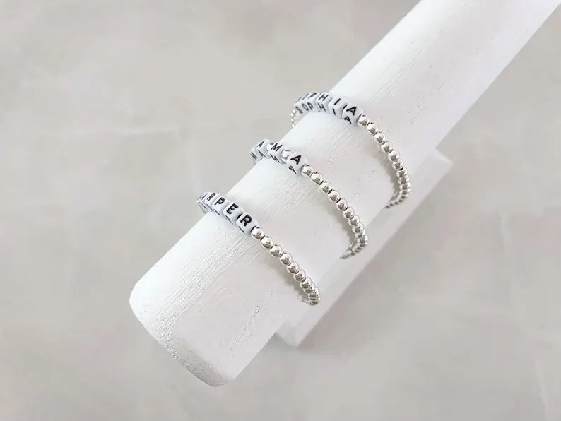 Silver Square Letter Beaded Name Bracelet