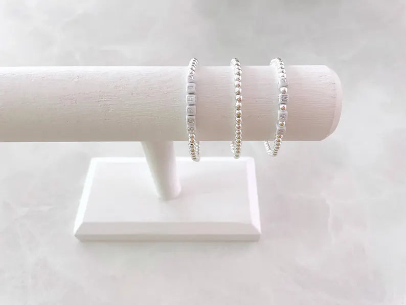 Square Letter Bead Silver Name Bracelet