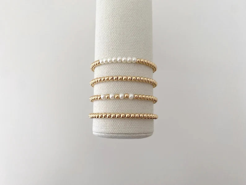 14k Gold Pearl Stacking Bracelet