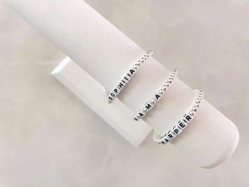 Silver Square Letter Beaded Name Bracelet