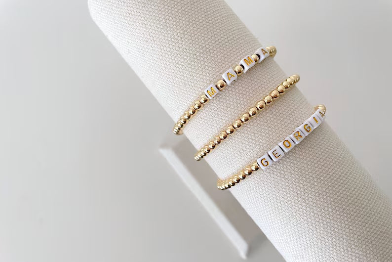 Square Letter Bead Gold Name Bracelet