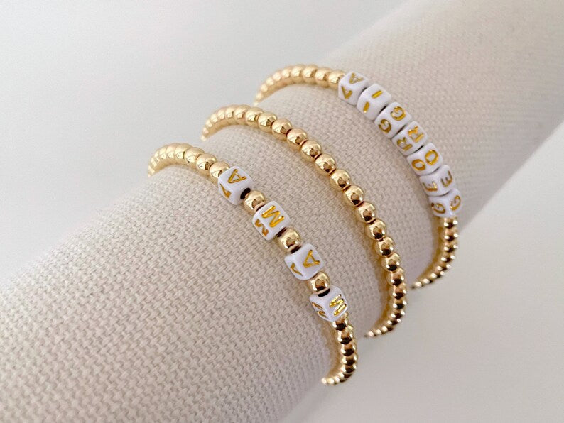 Square Letter Bead Gold Name Bracelet