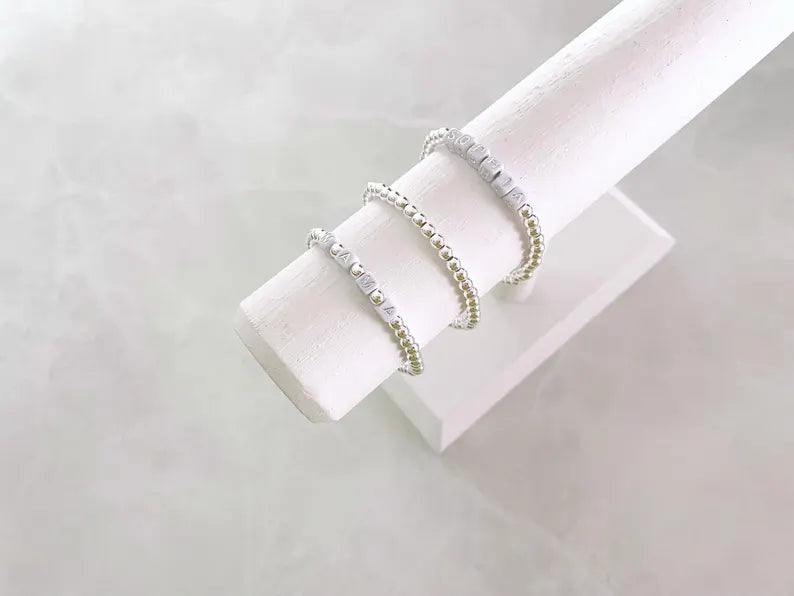 Square Letter Bead Silver Name Bracelet