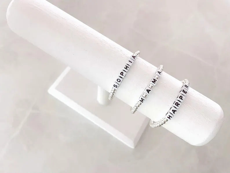 Silver Square Letter Beaded Name Bracelet