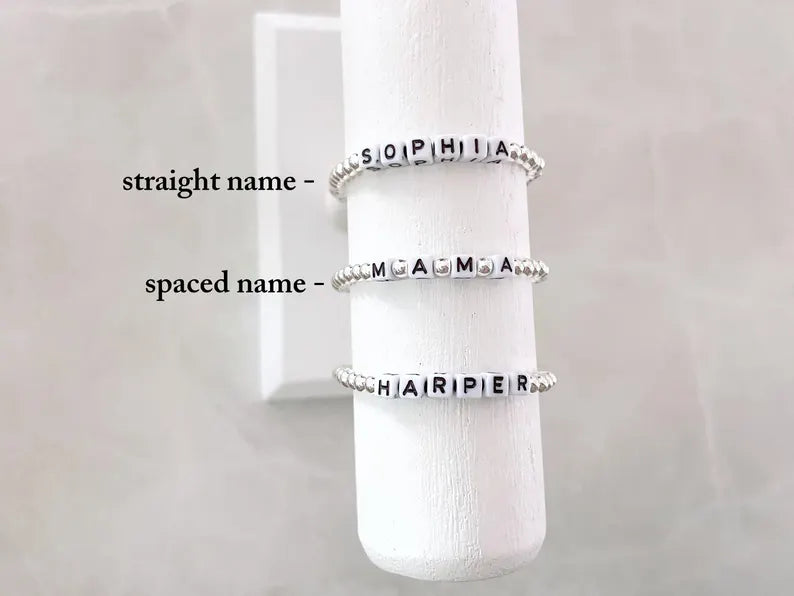 Silver Square Letter Beaded Name Bracelet