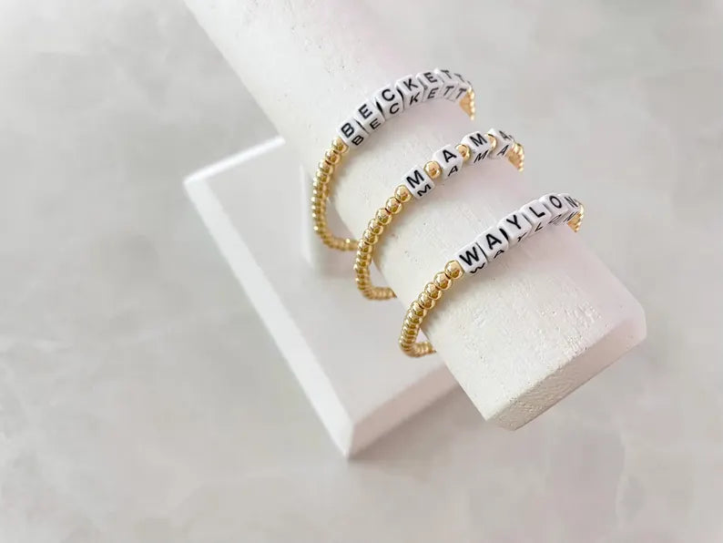 Gold Square Letter Beaded Name Bracelet