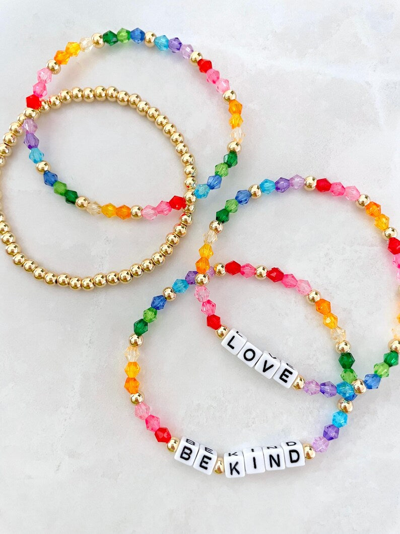 Rainbow Beaded Square Name Bracelet