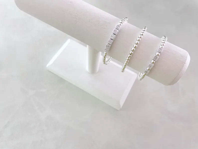 Square Letter Bead Silver Name Bracelet
