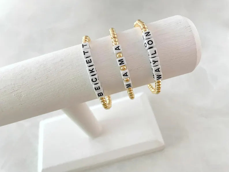 Gold Square Letter Beaded Name Bracelet