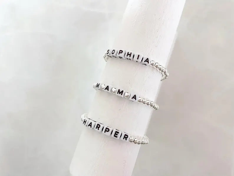 Silver Square Letter Beaded Name Bracelet