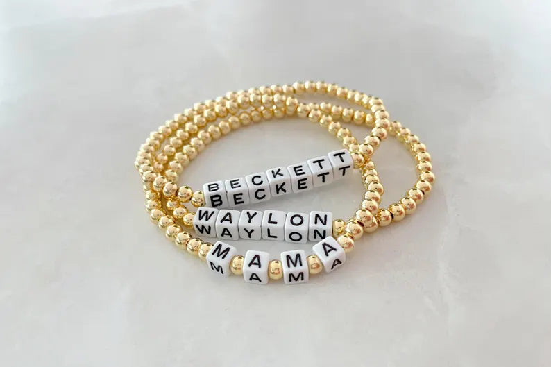 Gold Square Letter Beaded Name Bracelet