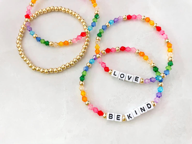 Rainbow Beaded Square Name Bracelet