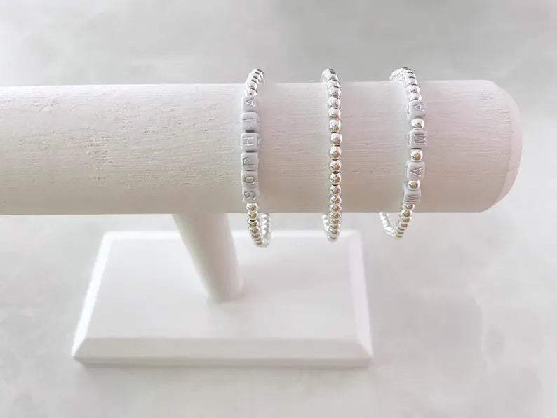 Square Letter Bead Silver Name Bracelet