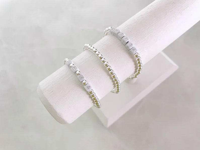 Square Letter Bead Silver Name Bracelet