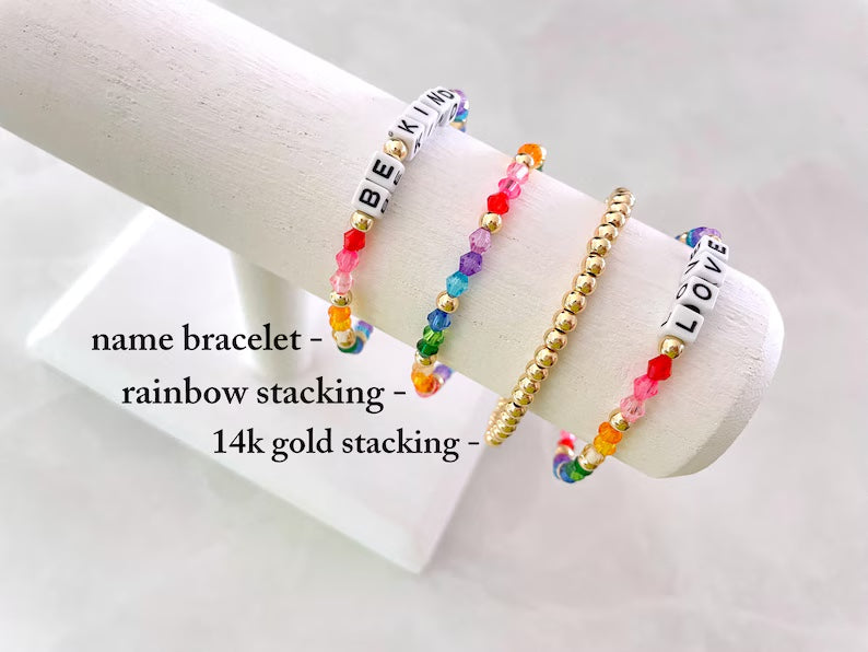 Rainbow Beaded Square Name Bracelet
