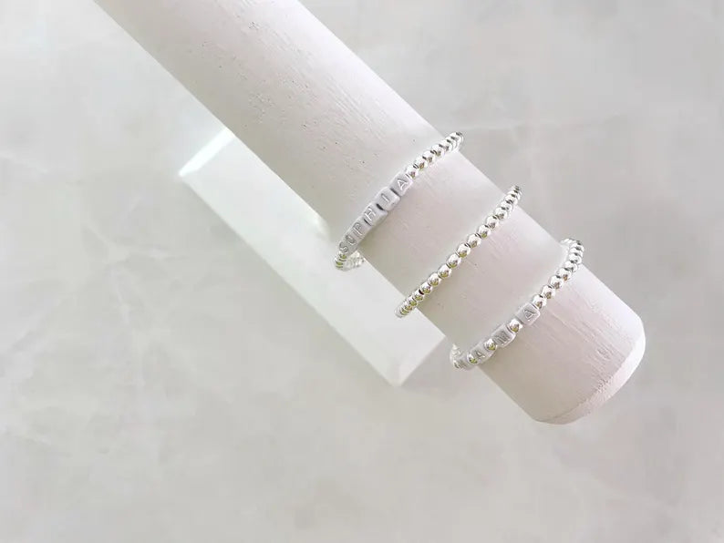 Square Letter Bead Silver Name Bracelet