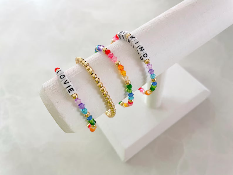 Rainbow Beaded Square Name Bracelet