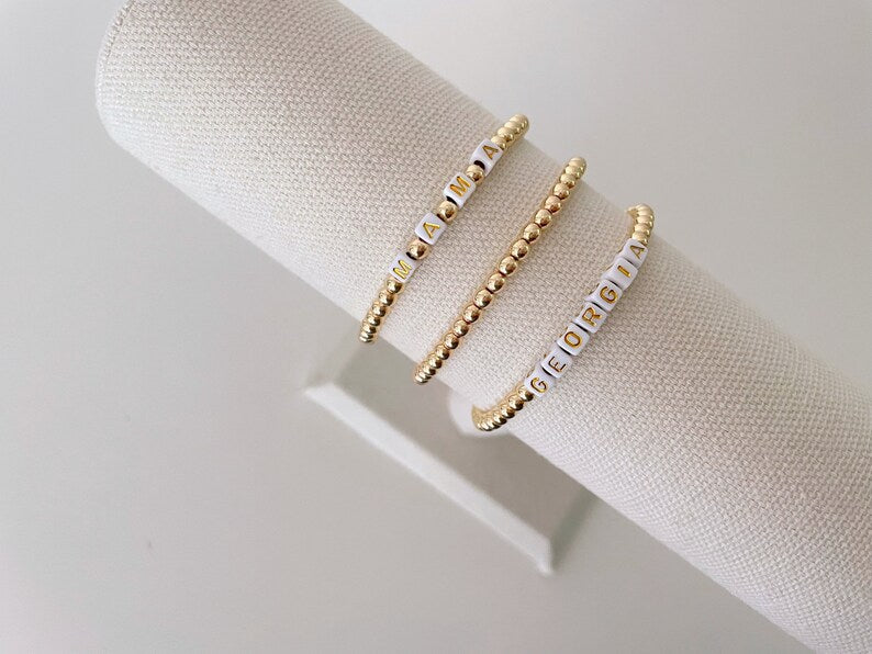 Square Letter Bead Gold Name Bracelet