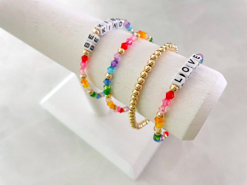 Rainbow Beaded Square Name Bracelet