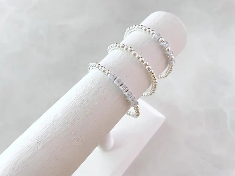 Square Letter Bead Silver Name Bracelet