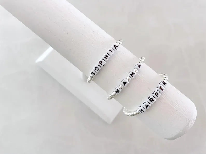 Silver Square Letter Beaded Name Bracelet