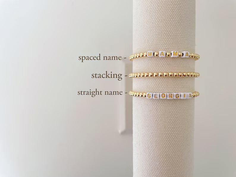 Square Letter Bead Gold Name Bracelet