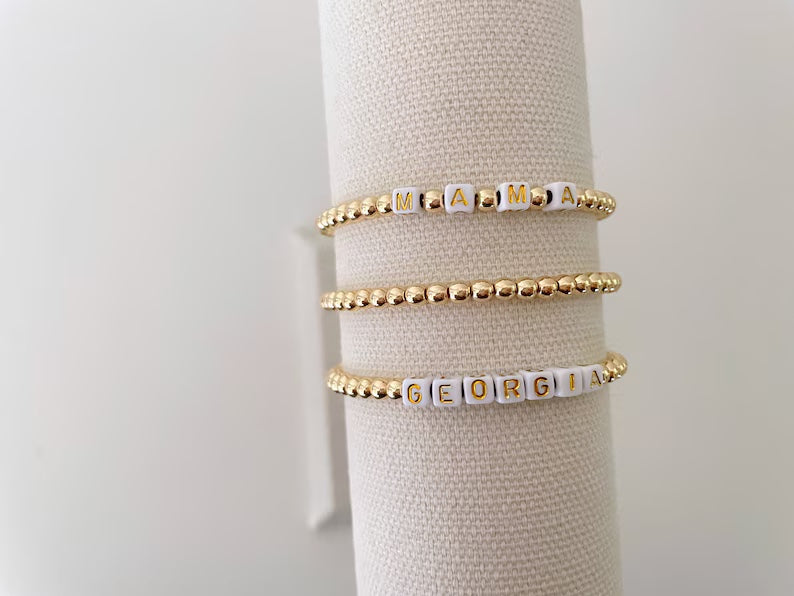 Square Letter Bead Gold Name Bracelet