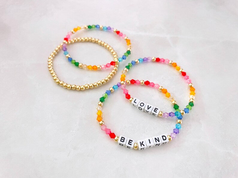 Rainbow Beaded Square Name Bracelet