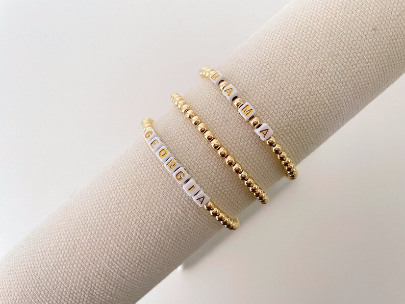 Square Letter Bead Gold Name Bracelet