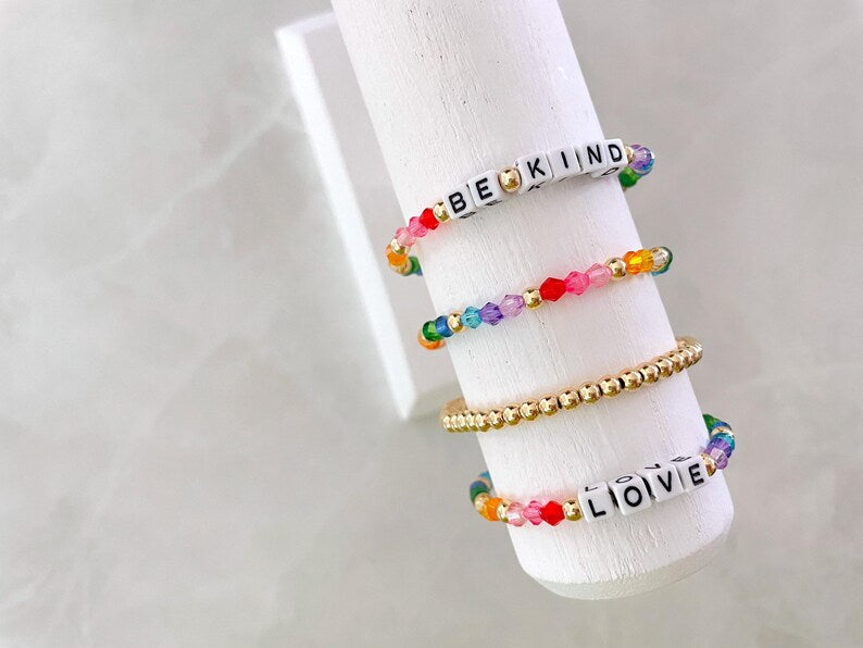 Rainbow Beaded Square Name Bracelet