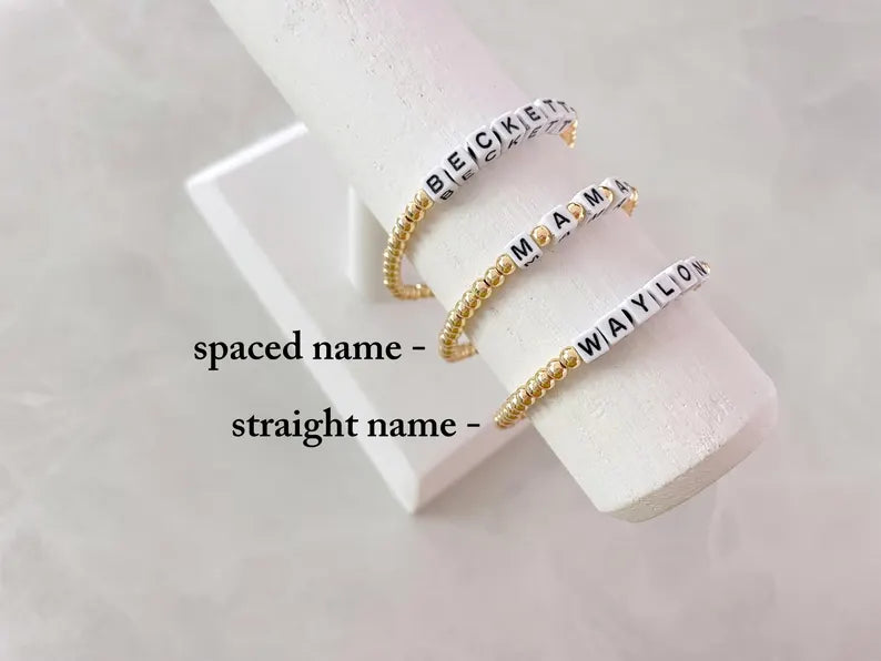 Gold Square Letter Beaded Name Bracelet