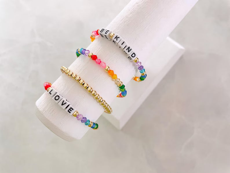 Rainbow Beaded Square Name Bracelet