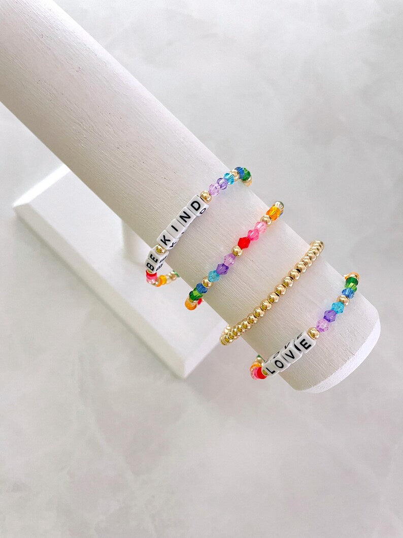 Rainbow Beaded Square Name Bracelet