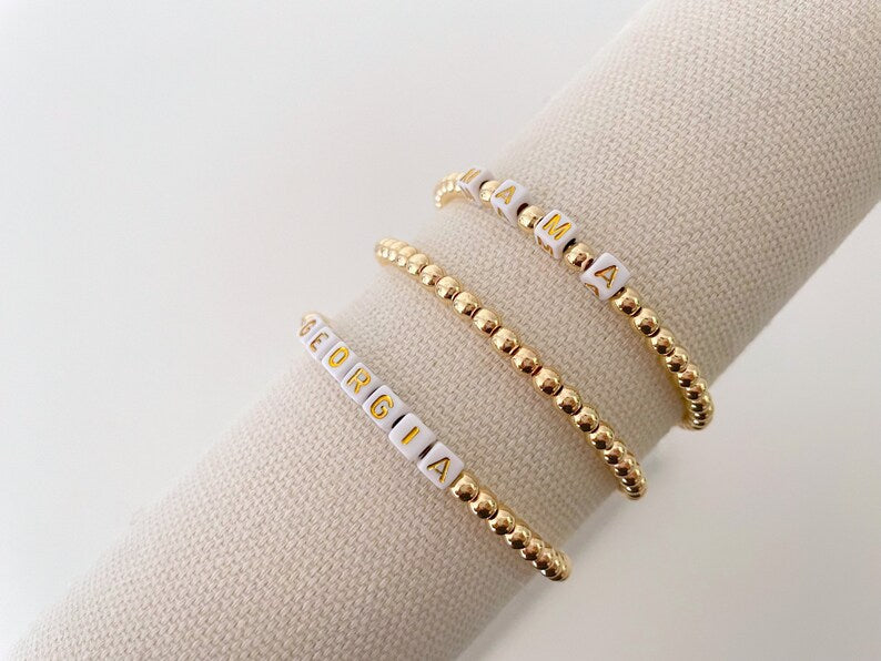 Square Letter Bead Gold Name Bracelet