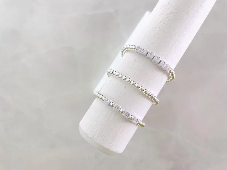 Square Letter Bead Silver Name Bracelet