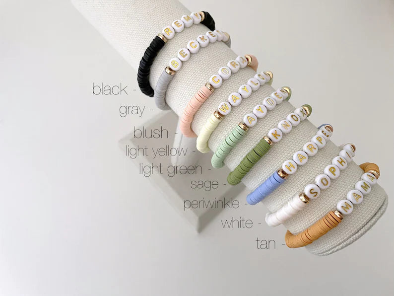 Gold Disc Heishi Name Bracelet