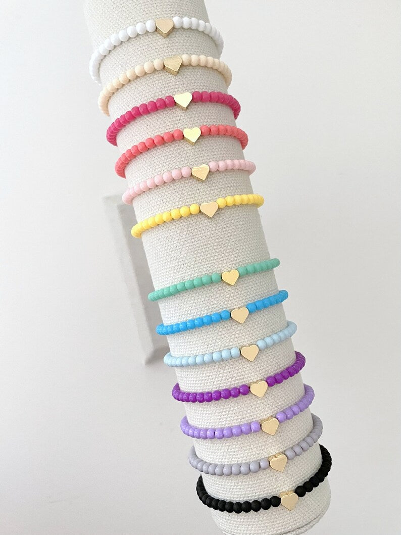 Gold Heart Charm Stacking Bracelet