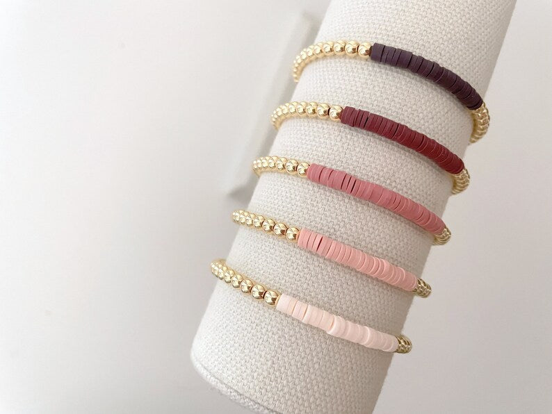 14k Gold Heishi Color Block Bracelet