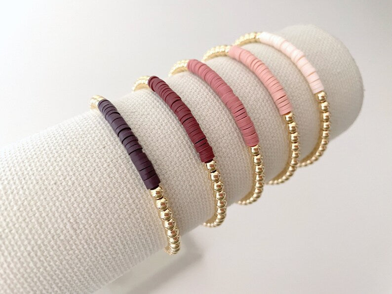 14k Gold Heishi Color Block Bracelet