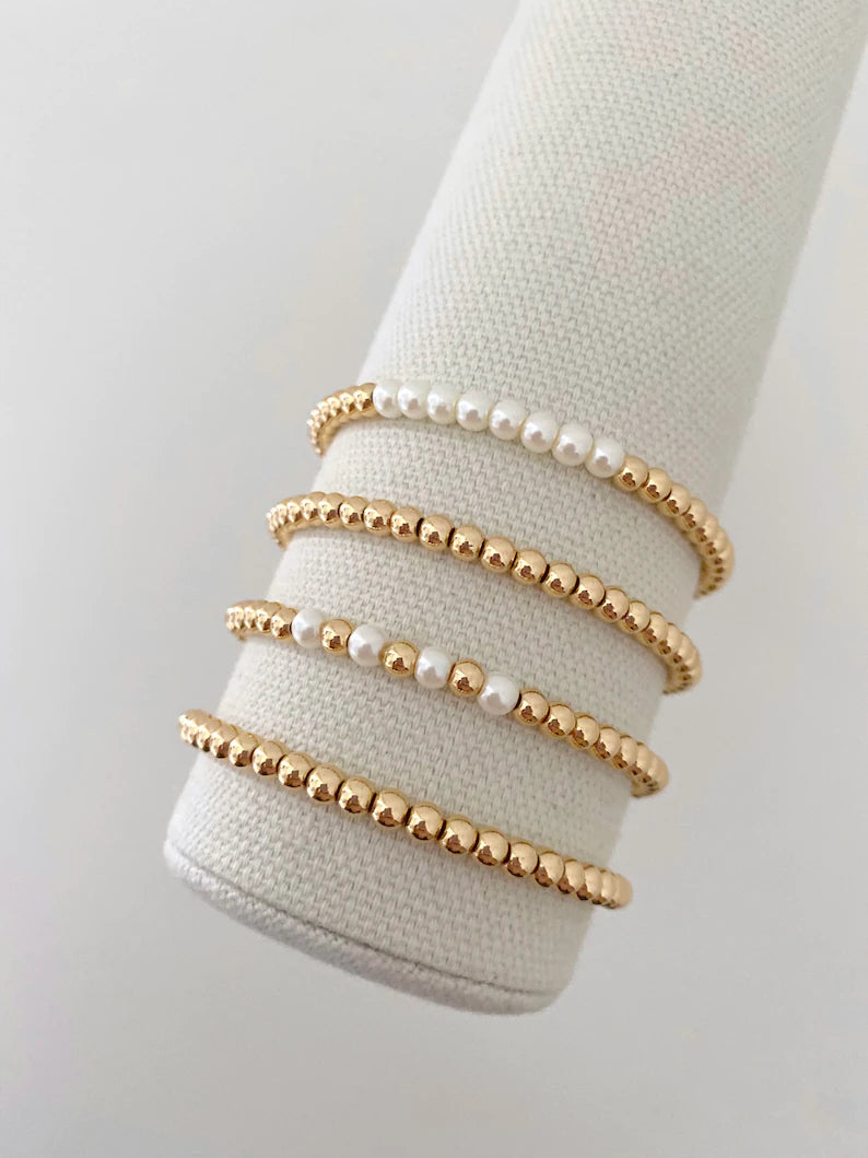 14k Gold Pearl Stacking Bracelet