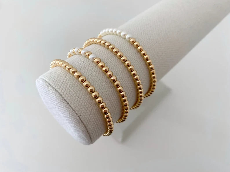 14k Gold Pearl Stacking Bracelet
