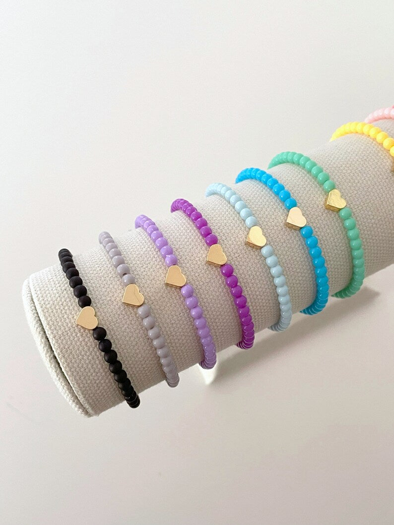 Gold Heart Charm Stacking Bracelet