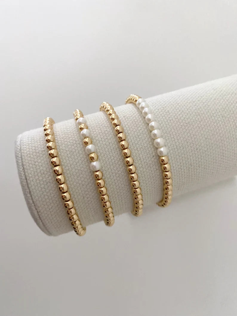 14k Gold Pearl Stacking Bracelet