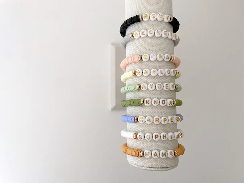 Gold Disc Heishi Name Bracelet