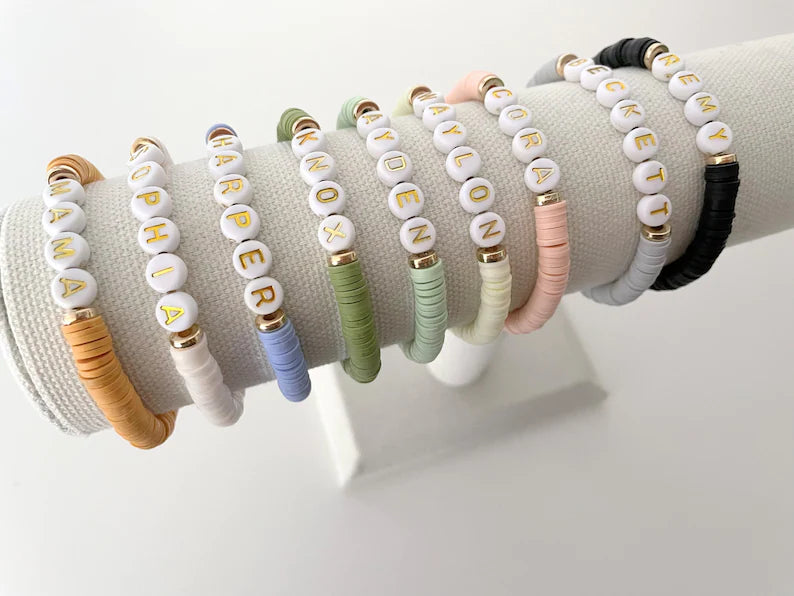 Gold Disc Heishi Name Bracelet