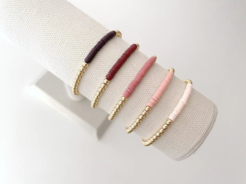 14k Gold Heishi Color Block Bracelet