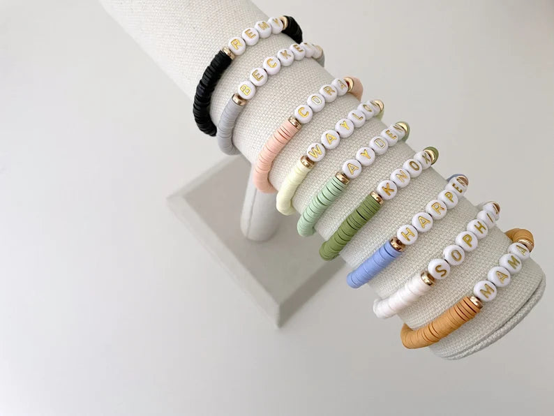 Gold Disc Heishi Name Bracelet